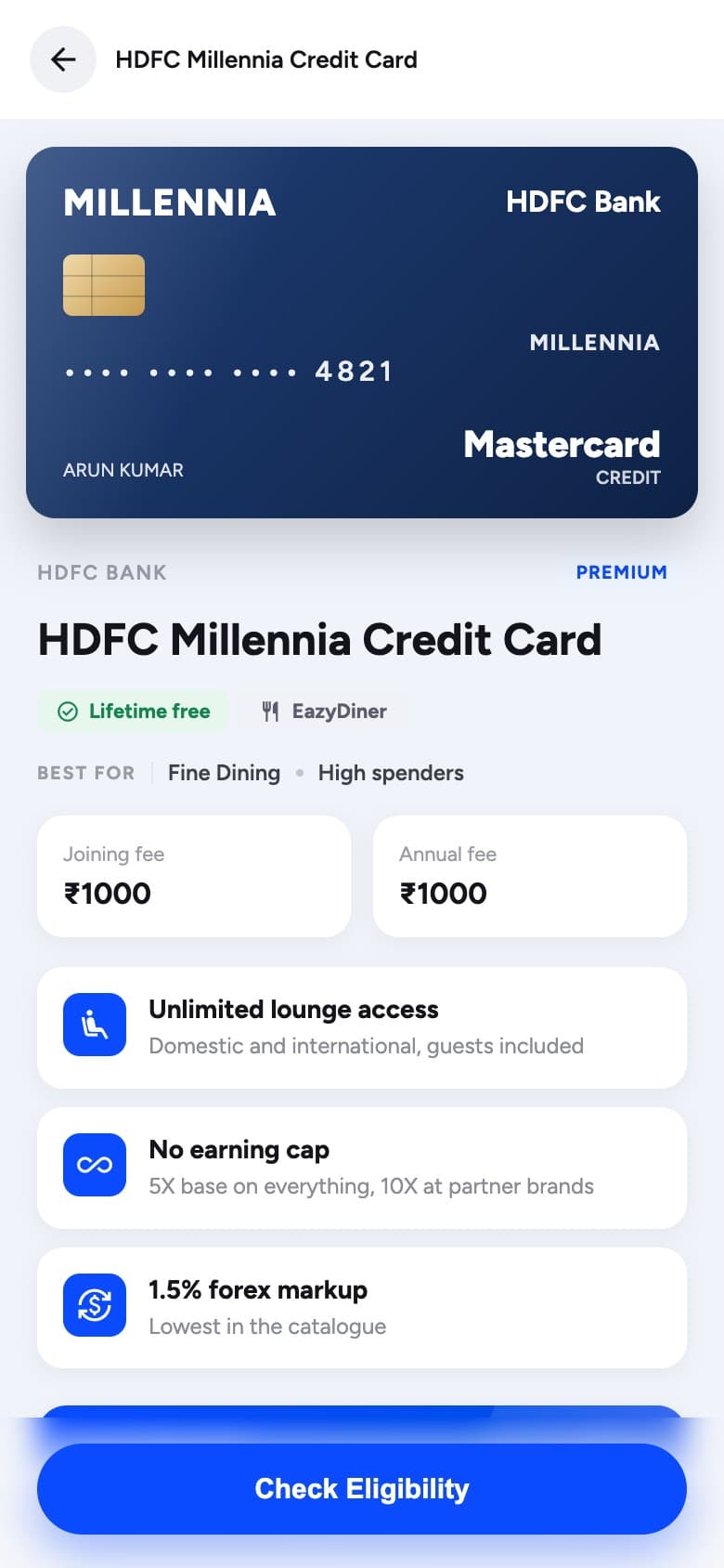 Card detail screen