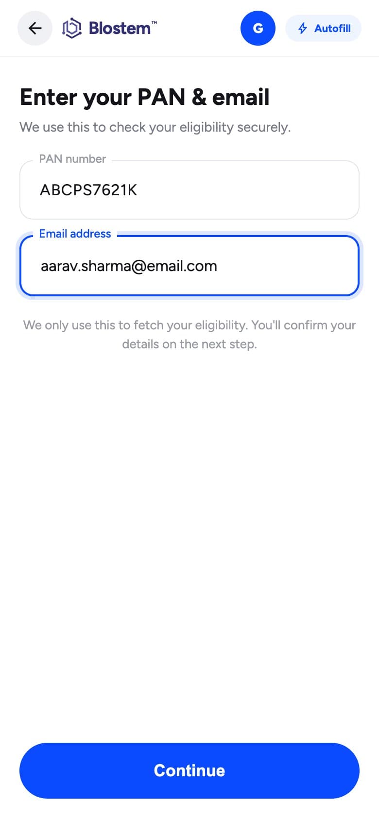 PAN & email screen