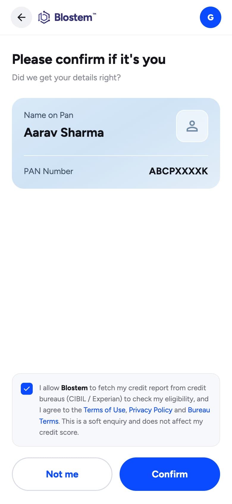 Consent screen