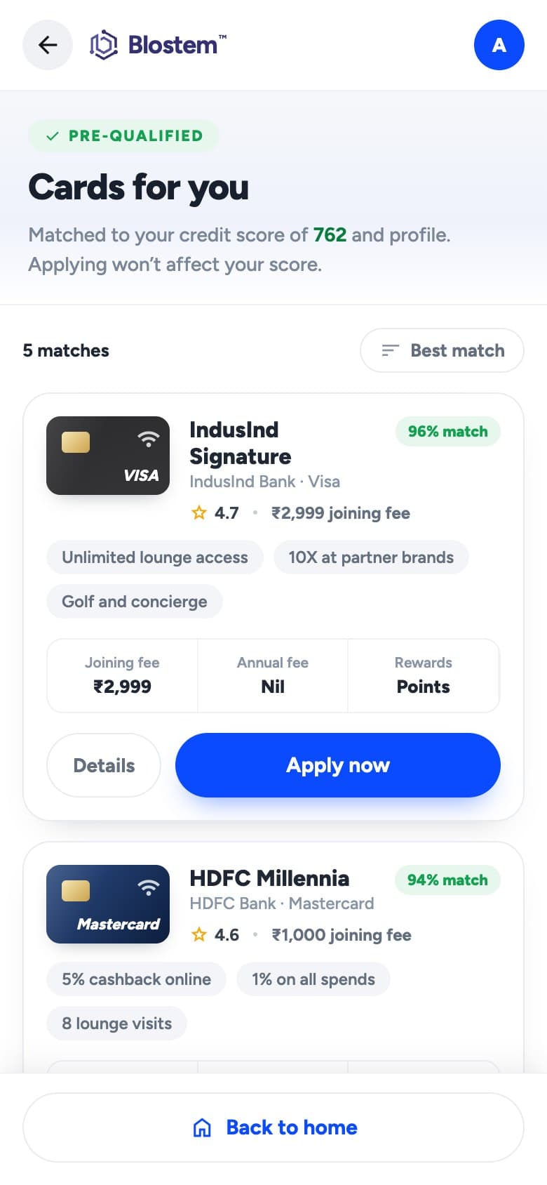 Matches screen